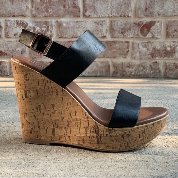 Shoes - Mossimo Supply Co. Black Strappy Cork Wedges